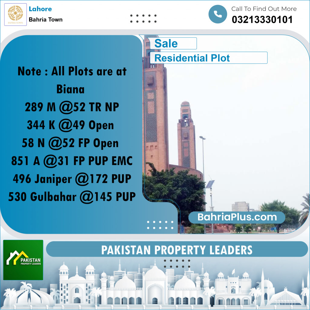 Residential Plot for Sale in Bahria Town, Lahore - (BP-185568)