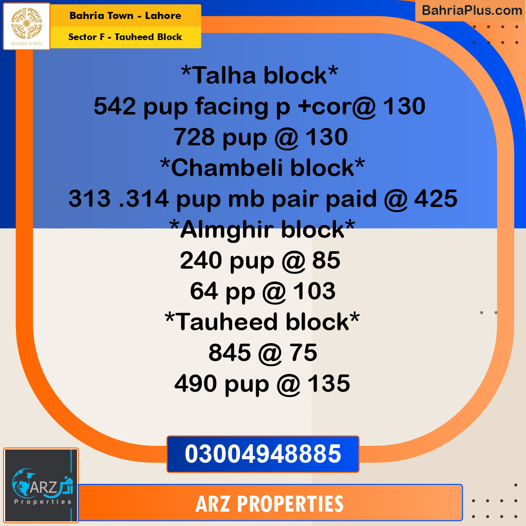 Residential Plot for Sale in Sector F - Tauheed Block -  Bahria Town, Lahore - (BP-185630)
