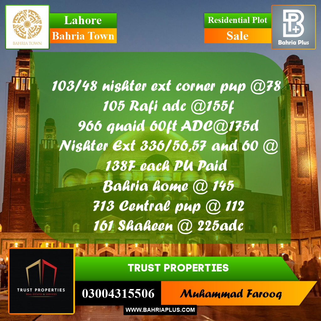 Residential Plot for Sale in Bahria Town, Lahore - (BP-185672)