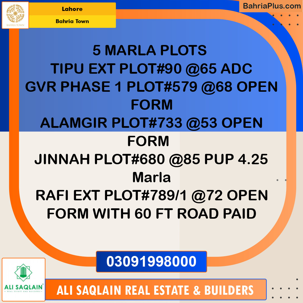 Residential Plot for Sale in Bahria Town, Lahore - (BP-185679)