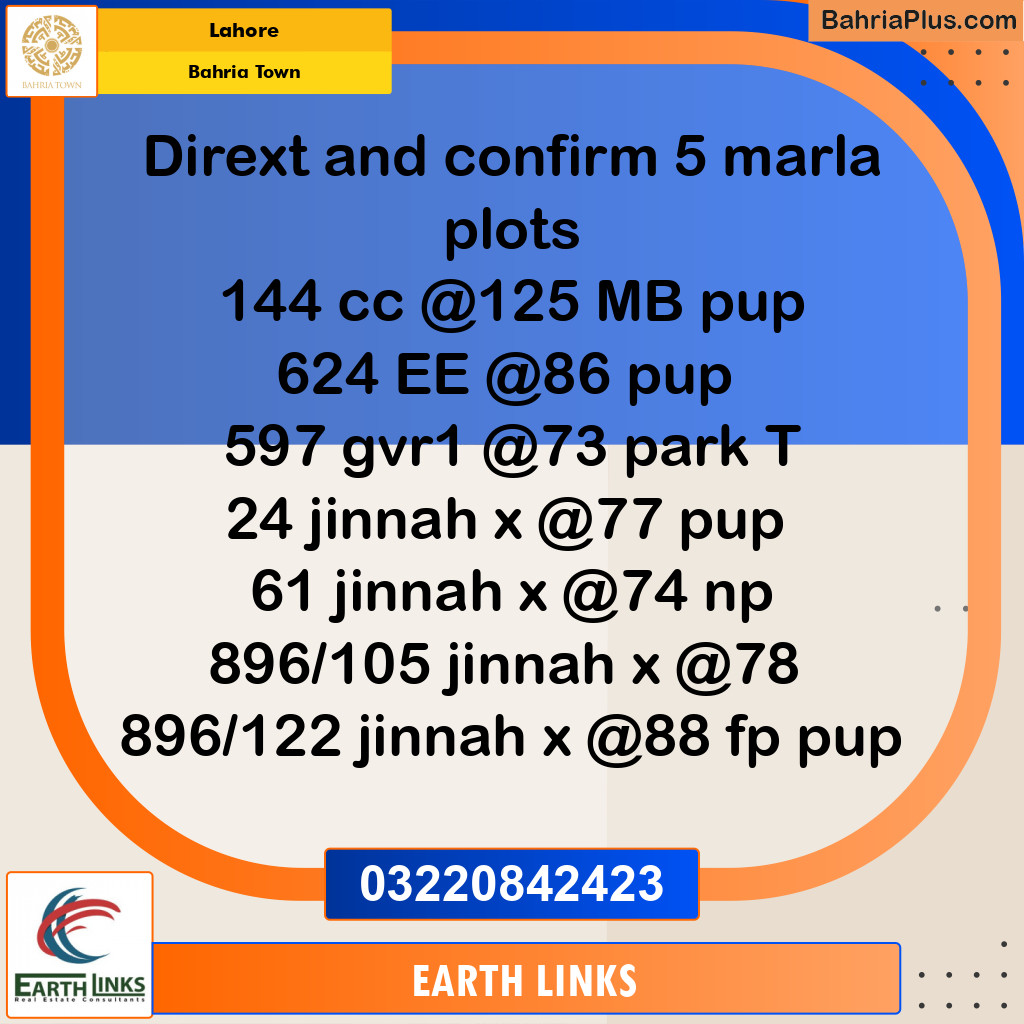 Residential Plot for Sale in Bahria Town, Lahore - (BP-185696)