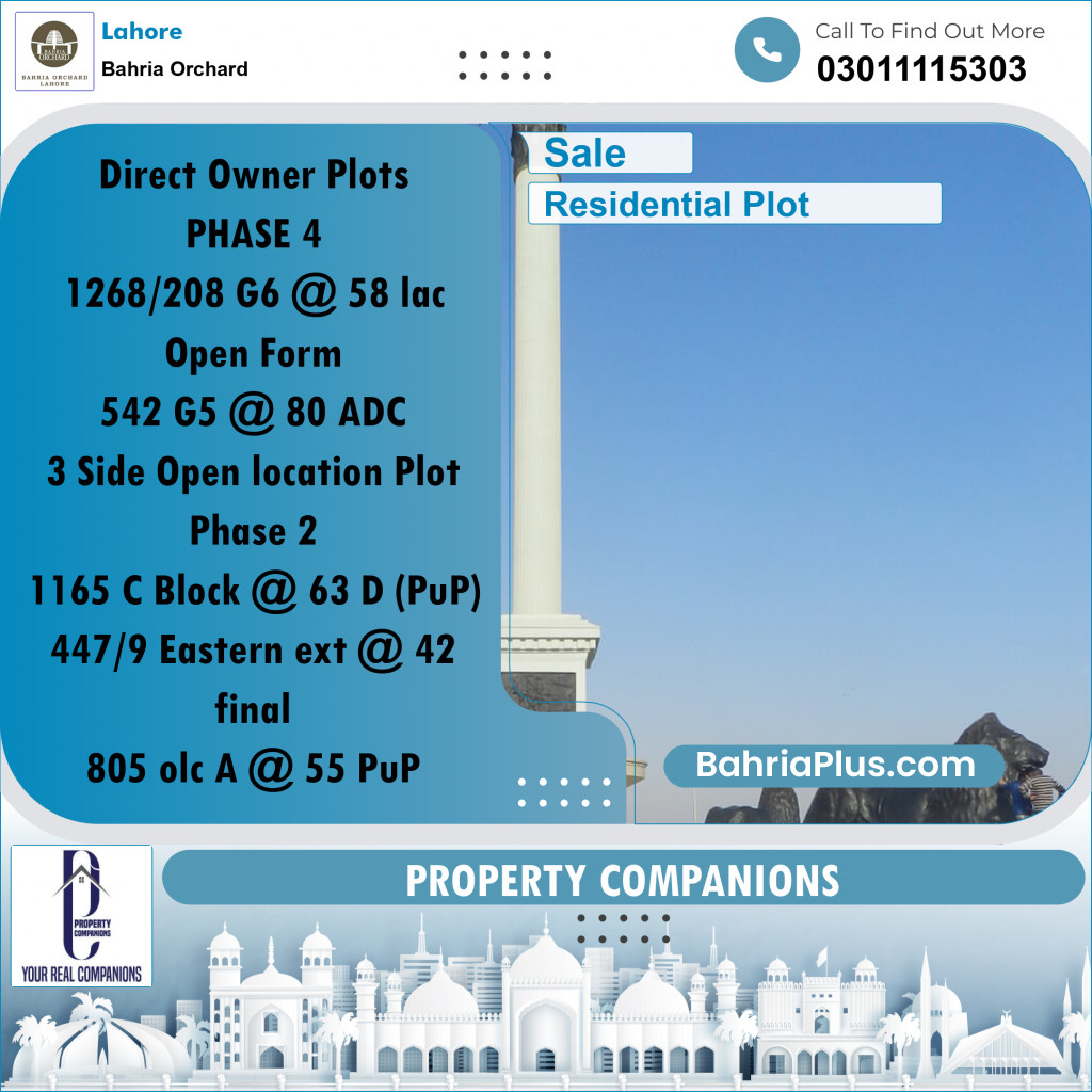 Residential Plot for Sale in Bahria Orchard, Lahore - (BP-185750)