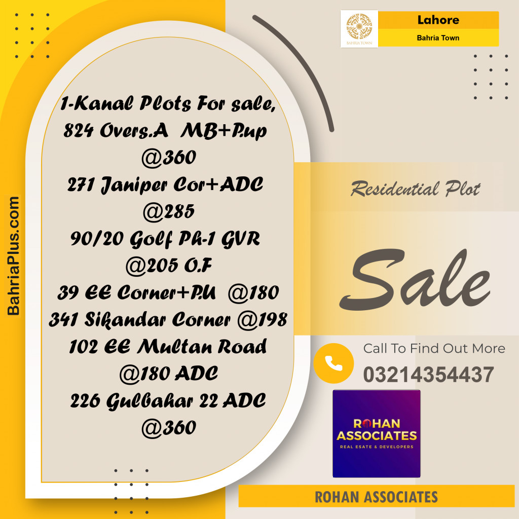 Residential Plot for Sale in Bahria Town, Lahore - (BP-185791)