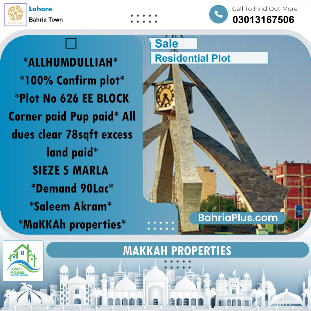 Residential Plot for Sale in Bahria Town, Lahore - (BP-185815)