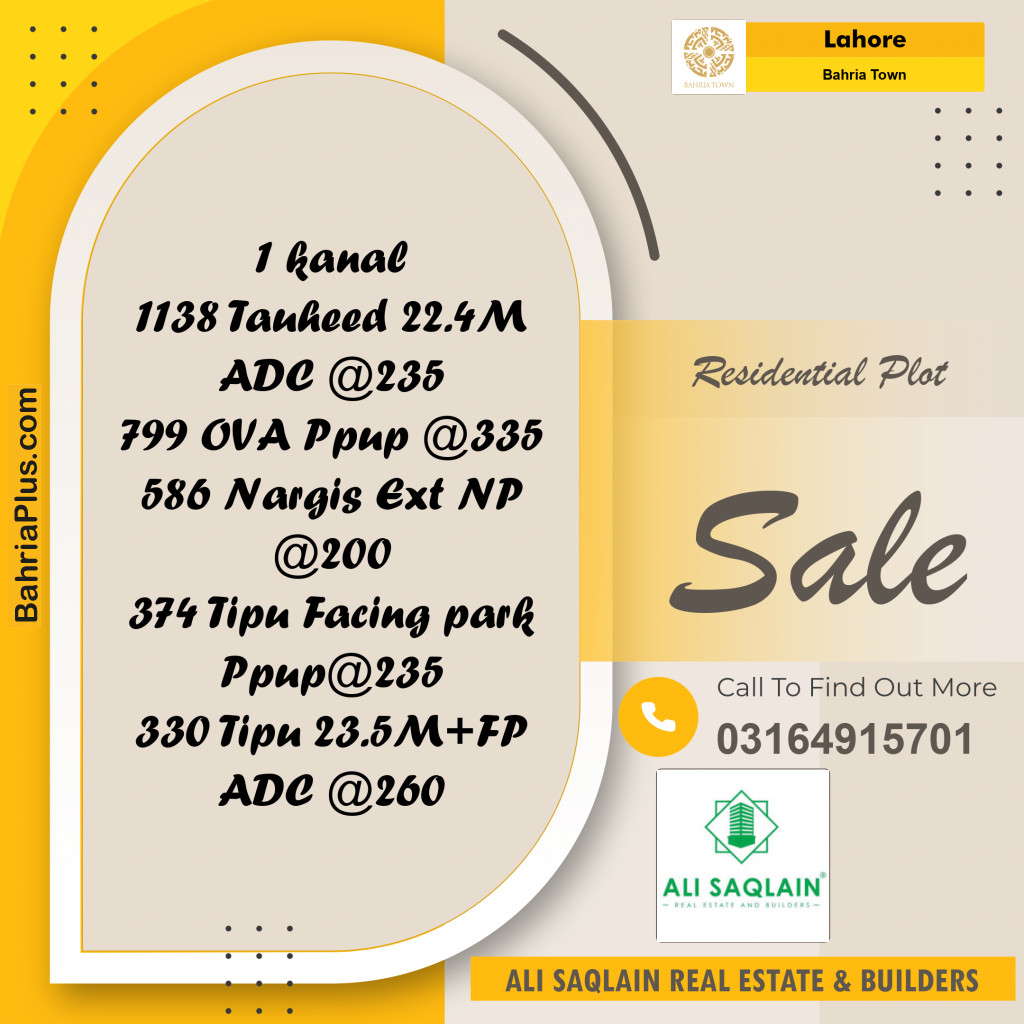 Residential Plot for Sale in Bahria Town, Lahore - (BP-185818)