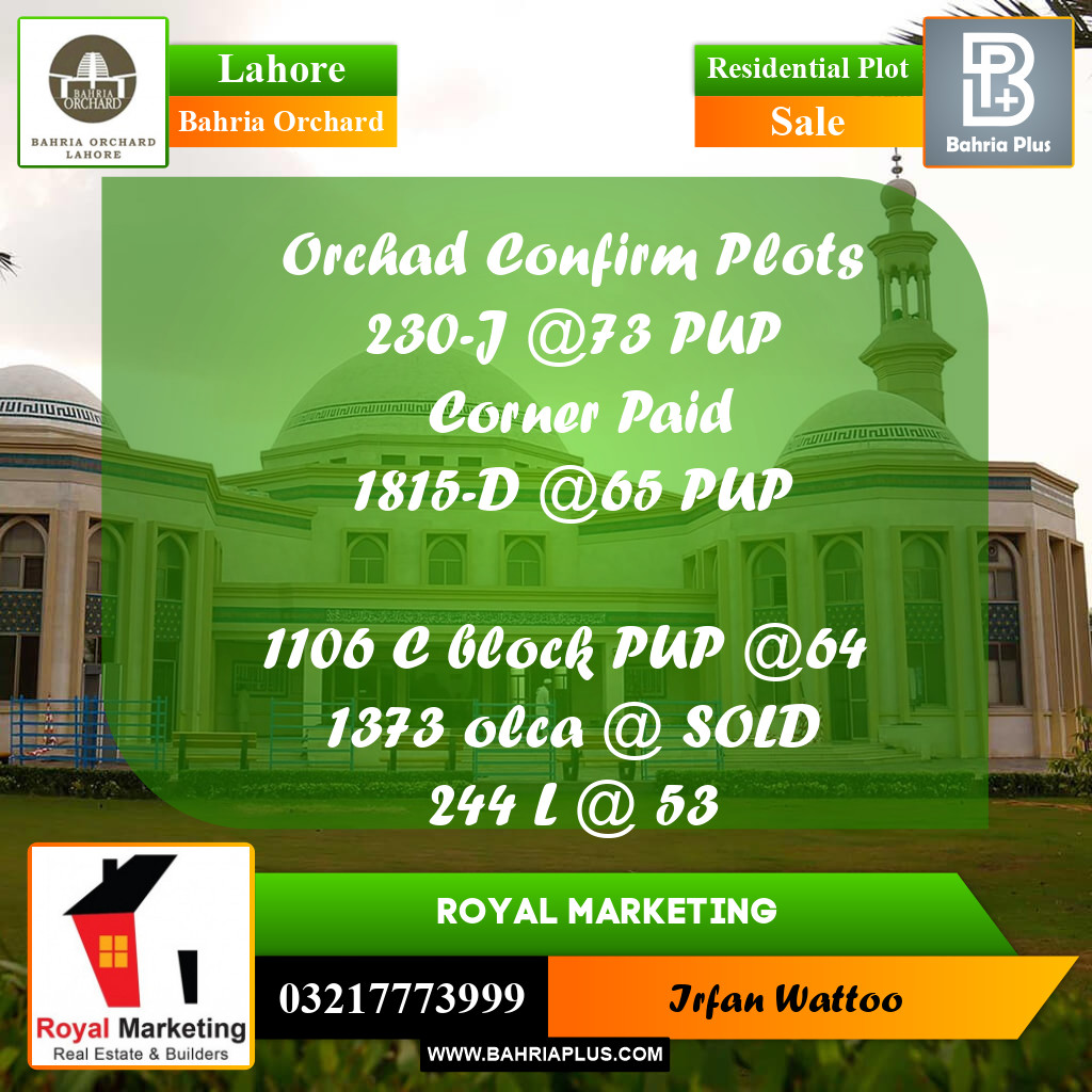 Residential Plot for Sale in Bahria Orchard, Lahore - (BP-185833)