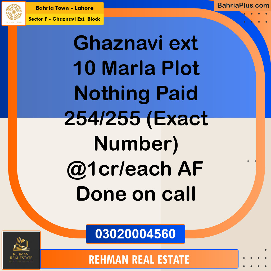 Residential Plot for Sale in Sector F - Ghaznavi Ext. Block -  Bahria Town, Lahore - (BP-185835)