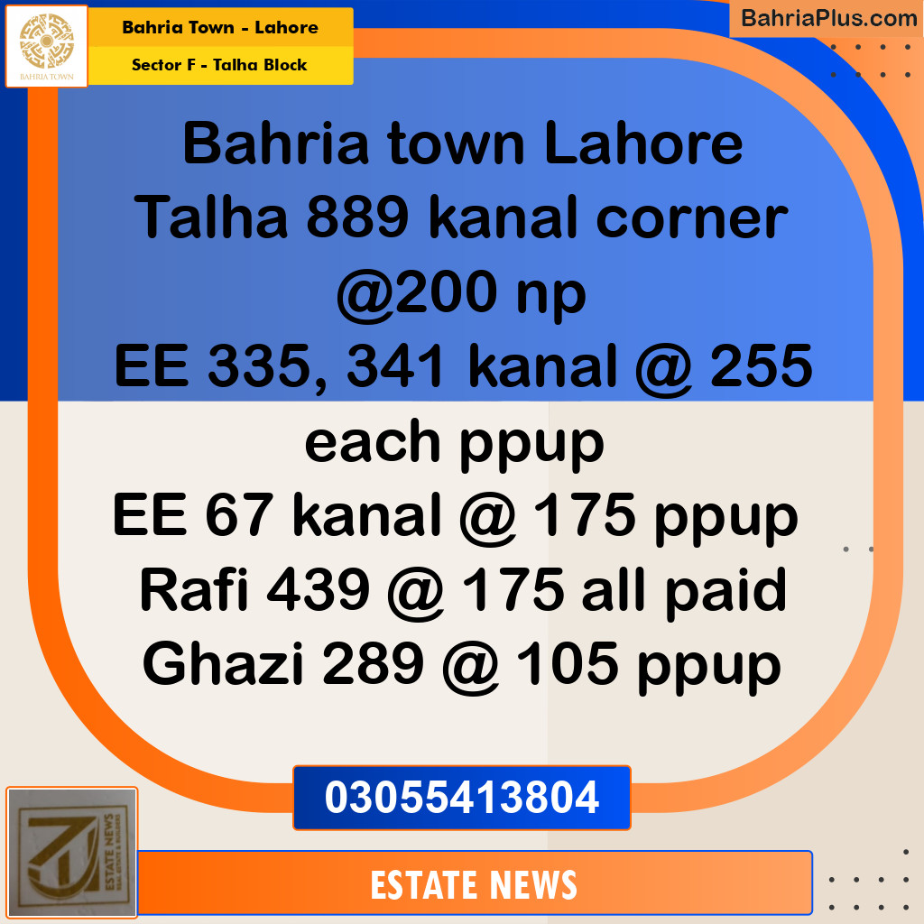 Residential Plot for Sale in Sector F - Talha Block - Bahria Town, Lahore - (BP-185985)