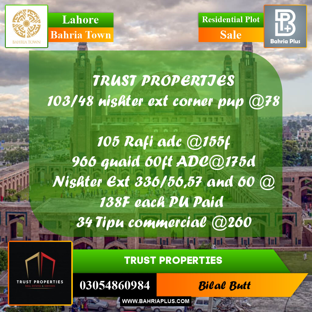 Residential Plot for Sale in Bahria Town, Lahore - (BP-186002)