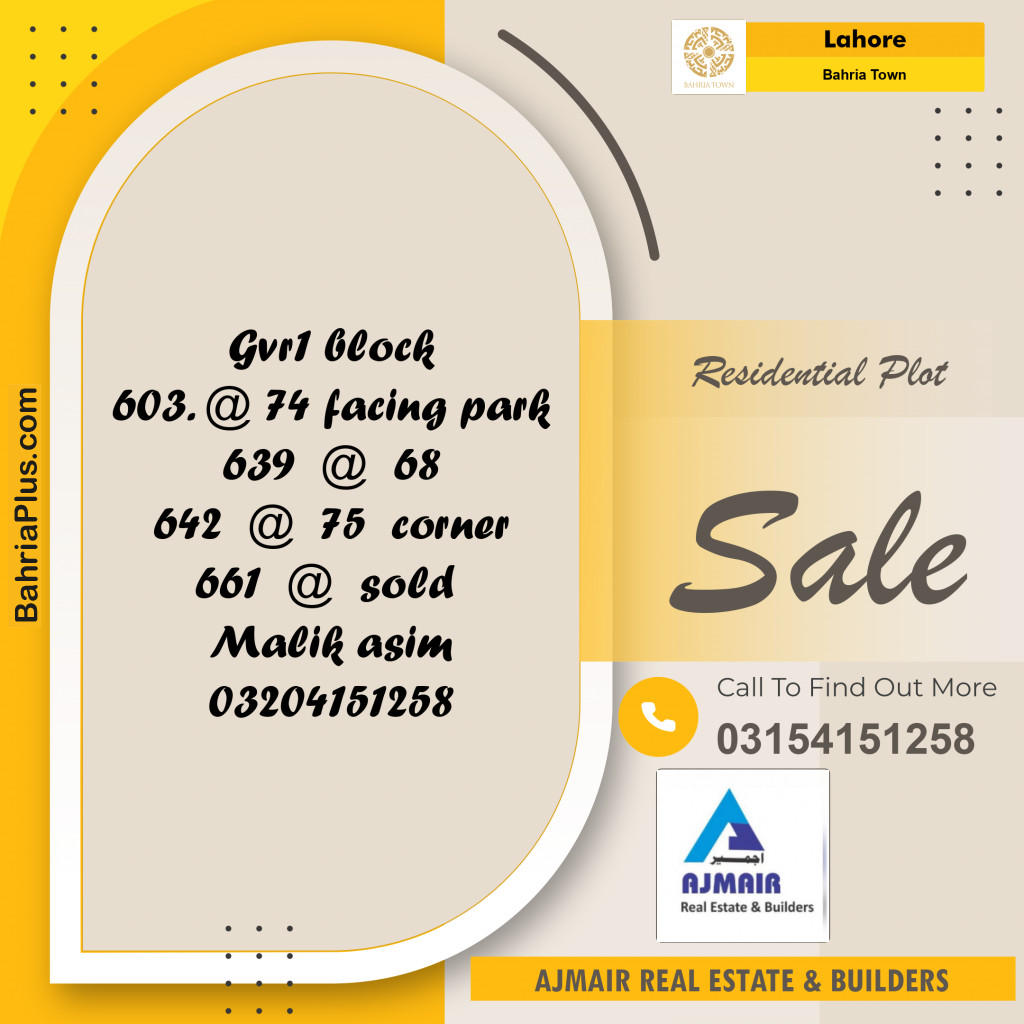 Residential Plot for Sale in Bahria Town, Lahore - (BP-186055)