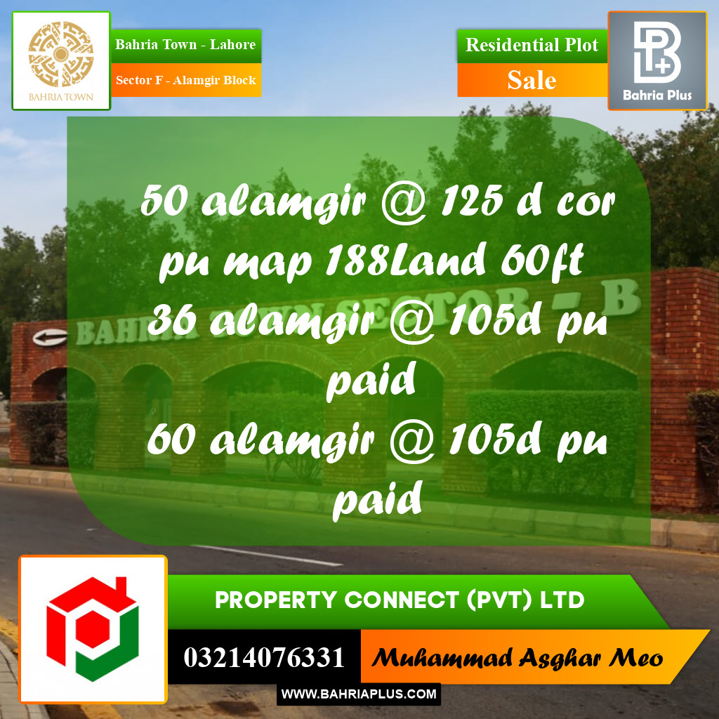 Residential Plot for Sale in Sector F - Alamgir Block -  Bahria Town, Lahore - (BP-186056)