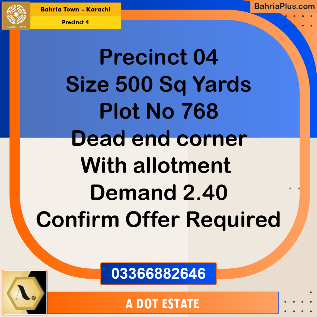 500 Sq. Yards Residential Plot for Sale in Precinct 4 -  Bahria Town, Karachi - (BP-186085)