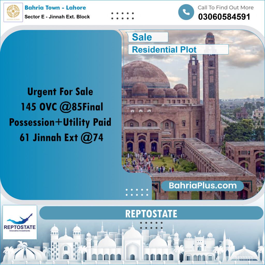 Residential Plot for Sale in Sector E - Jinnah Ext. Block - Bahria Town, Lahore - (BP-186097)