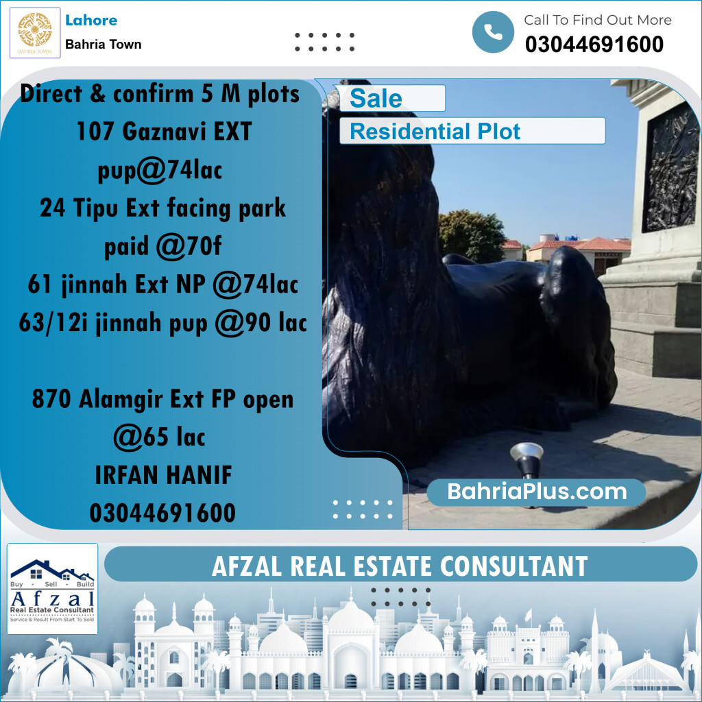 Residential Plot for Sale in Bahria Town, Lahore - (BP-186120)