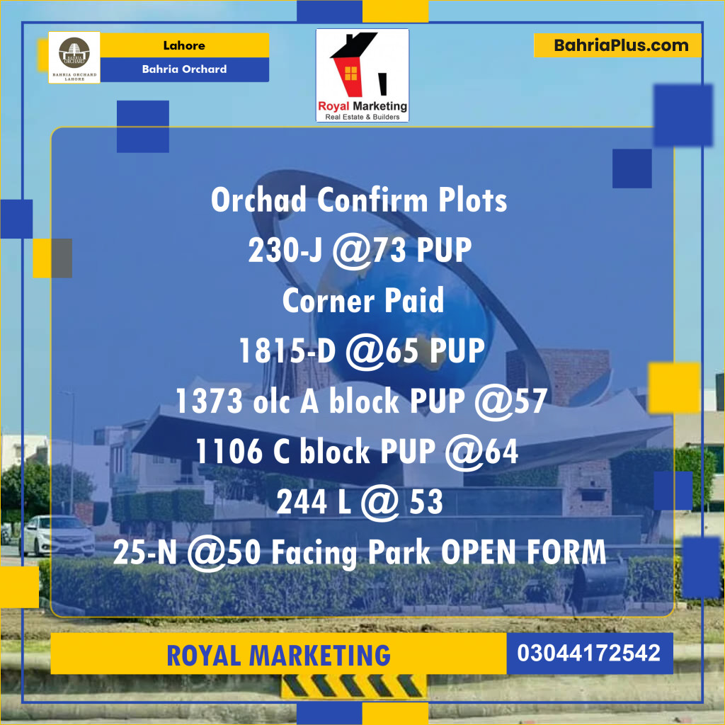 Residential Plot for Sale in Bahria Orchard, Lahore - (BP-186129)