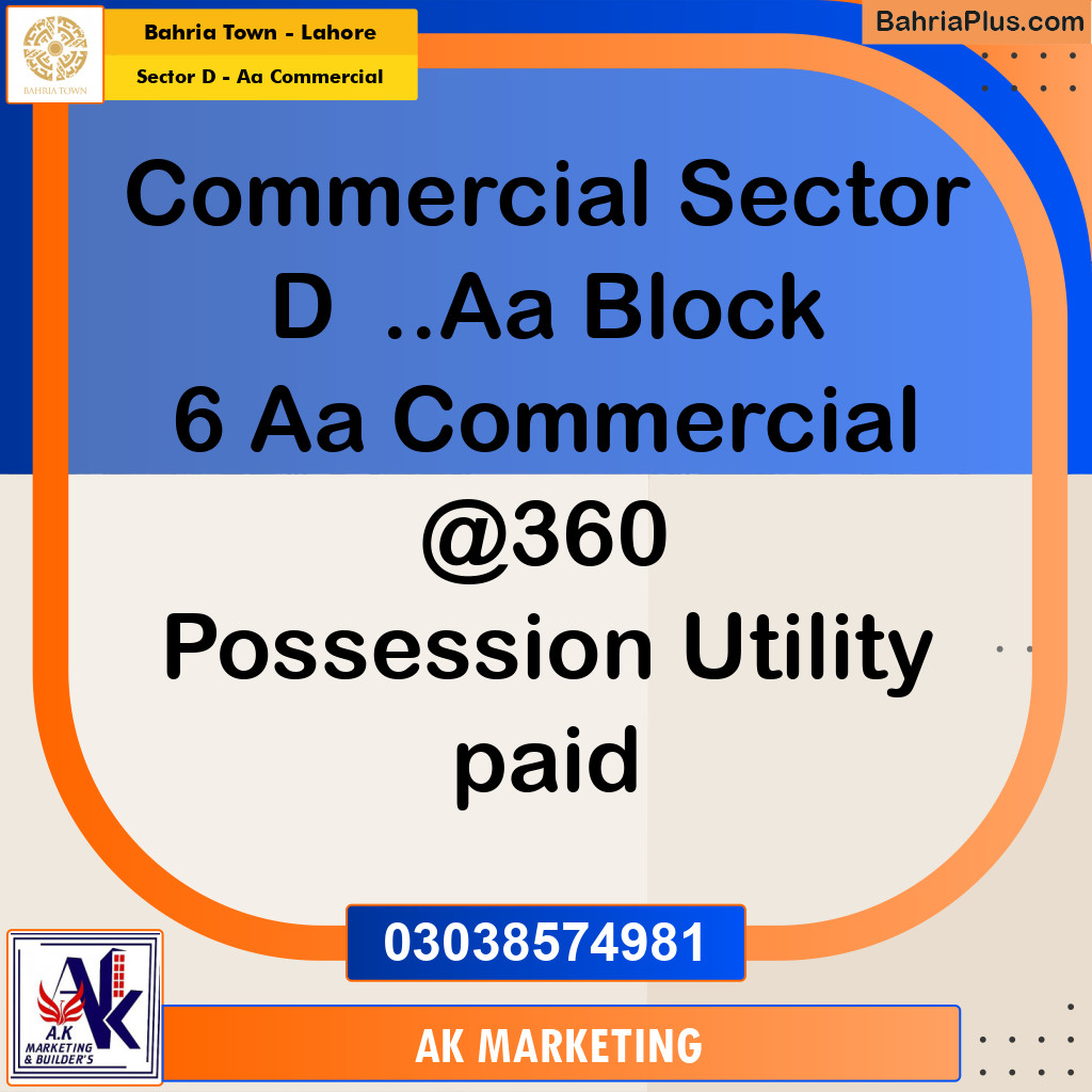 Commercial Plot for Sale in Sector D - AA Commercial -  Bahria Town, Lahore - (BP-186196)