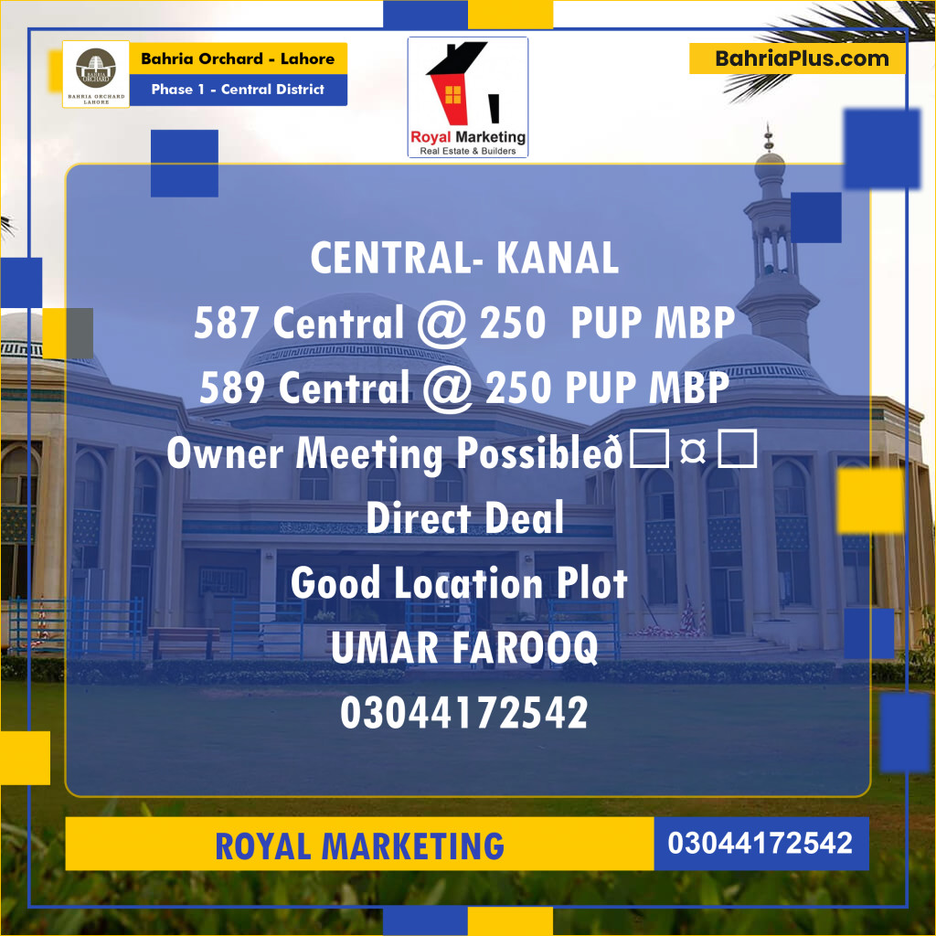 Residential Plot for Sale in Phase 1 - Central District -  Bahria Orchard, Lahore - (BP-186244)