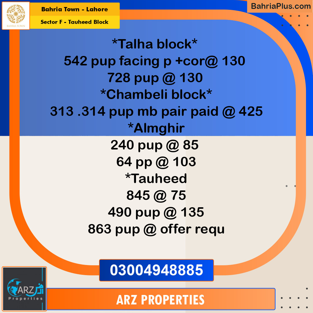 Residential Plot for Sale in Sector F - Tauheed Block -  Bahria Town, Lahore - (BP-186260)