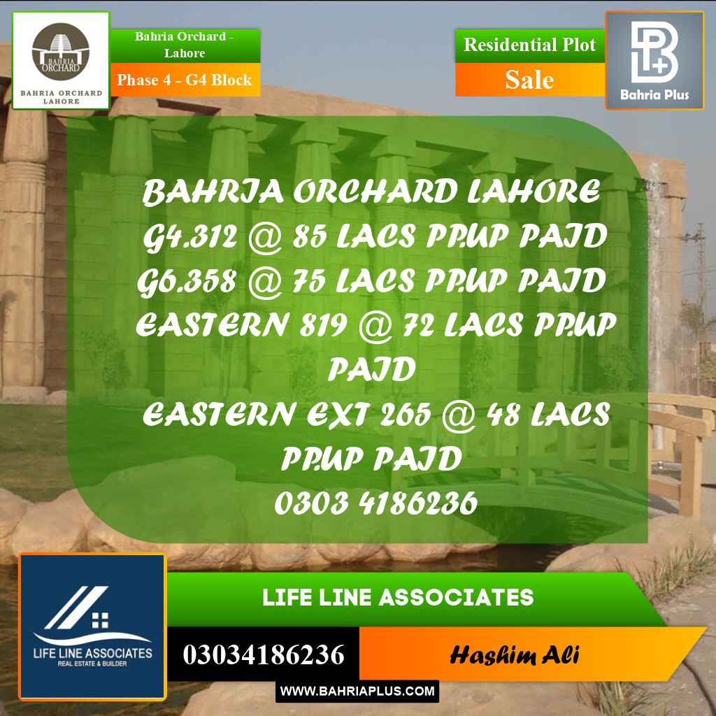 Residential Plot for Sale in Phase 4 - G4 Block -  Bahria Orchard, Lahore - (BP-186274)