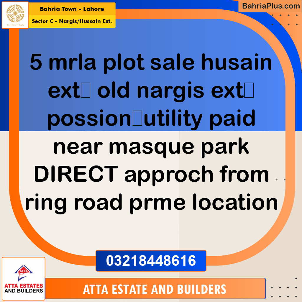 Residential Plot for Sale in Sector C - Nargis/Hussain Ext. -  Bahria Town, Lahore - (BP-186276)