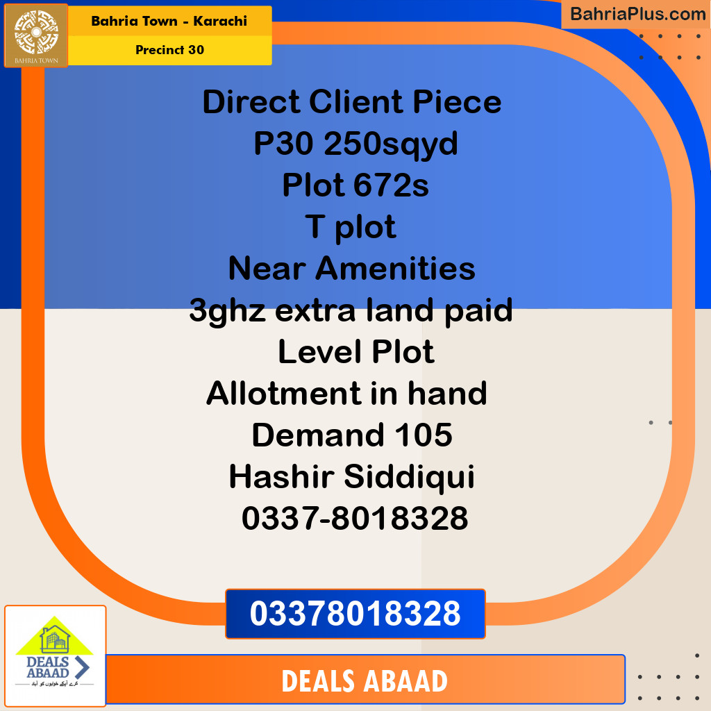 250 Sq. Yards Residential Plot for Sale in Precinct 30 -  Bahria Town, Karachi - (BP-186299)