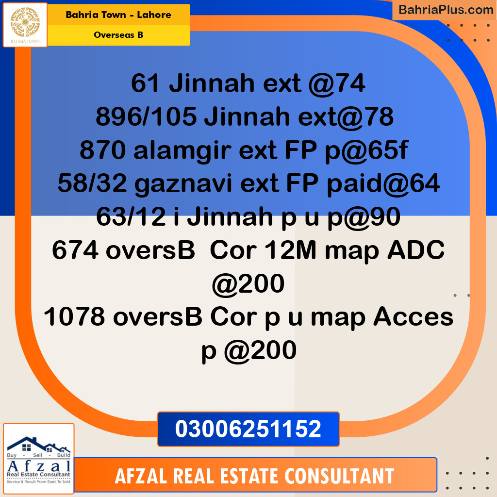 Residential Plot for Sale in Overseas B - Bahria Town, Lahore - (BP-186310)