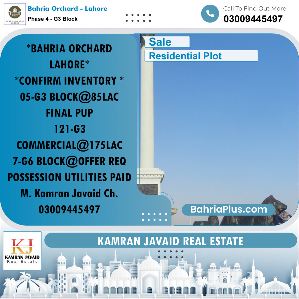 Residential Plot for Sale in Phase 4 - G3 Block -  Bahria Orchard, Lahore - (BP-186327)