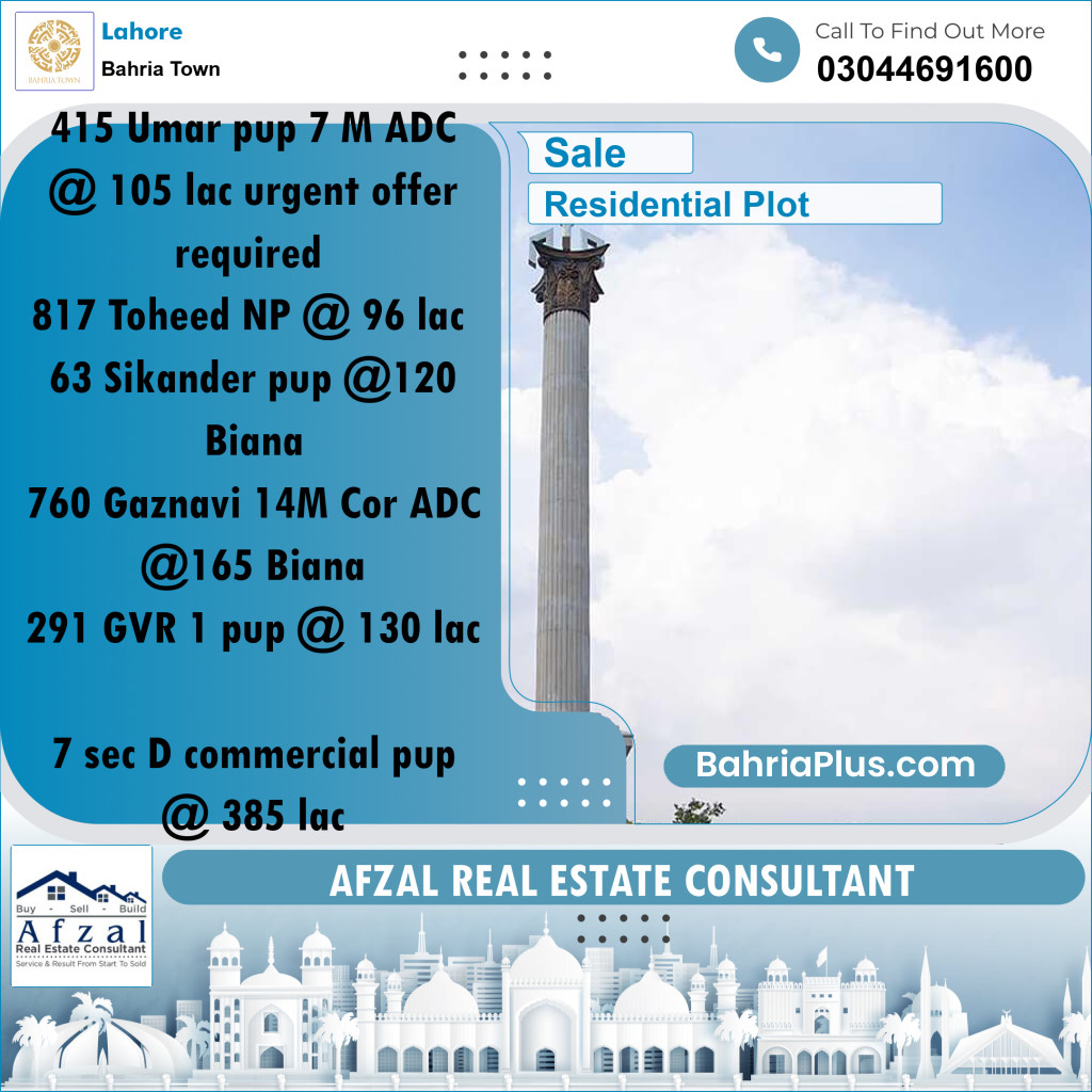 Residential Plot for Sale in Bahria Town, Lahore - (BP-186400)