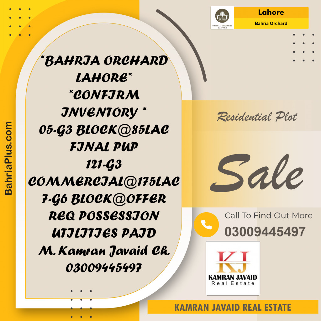 Residential Plot for Sale in Bahria Orchard, Lahore - (BP-186444)