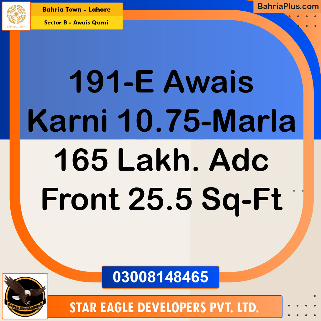 Residential Plot for Sale in Sector B - Awais Qarni - Bahria Town, Lahore - (BP-186448)
