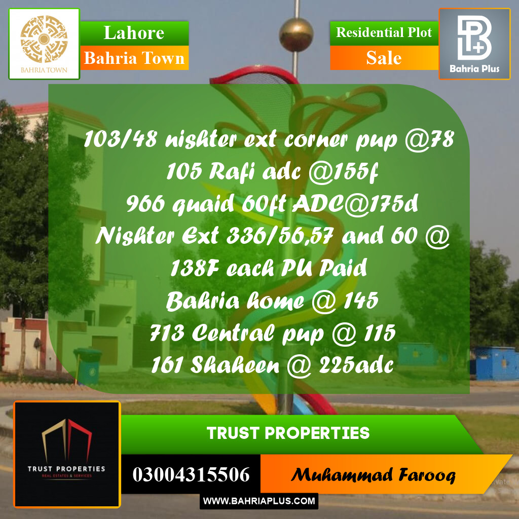 Residential Plot for Sale in Bahria Town, Lahore - (BP-186465)