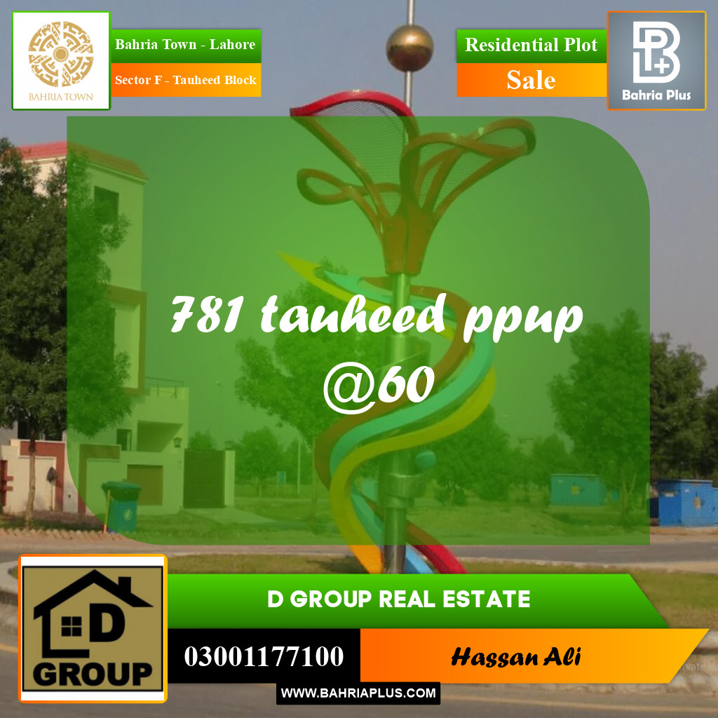 Residential Plot for Sale in Sector F - Tauheed Block -  Bahria Town, Lahore - (BP-186506)