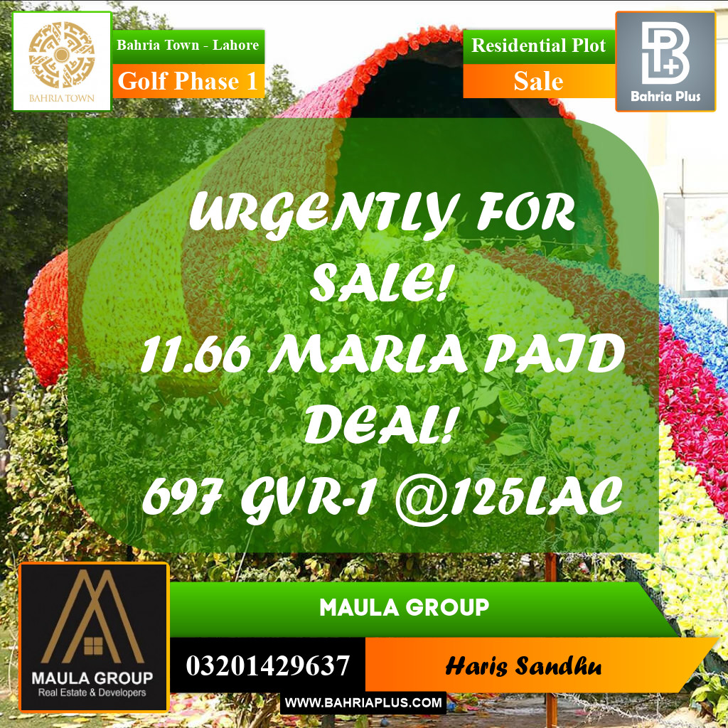 Residential Plot for Sale in Golf Phase 1 -  Bahria Town, Lahore - (BP-186509)