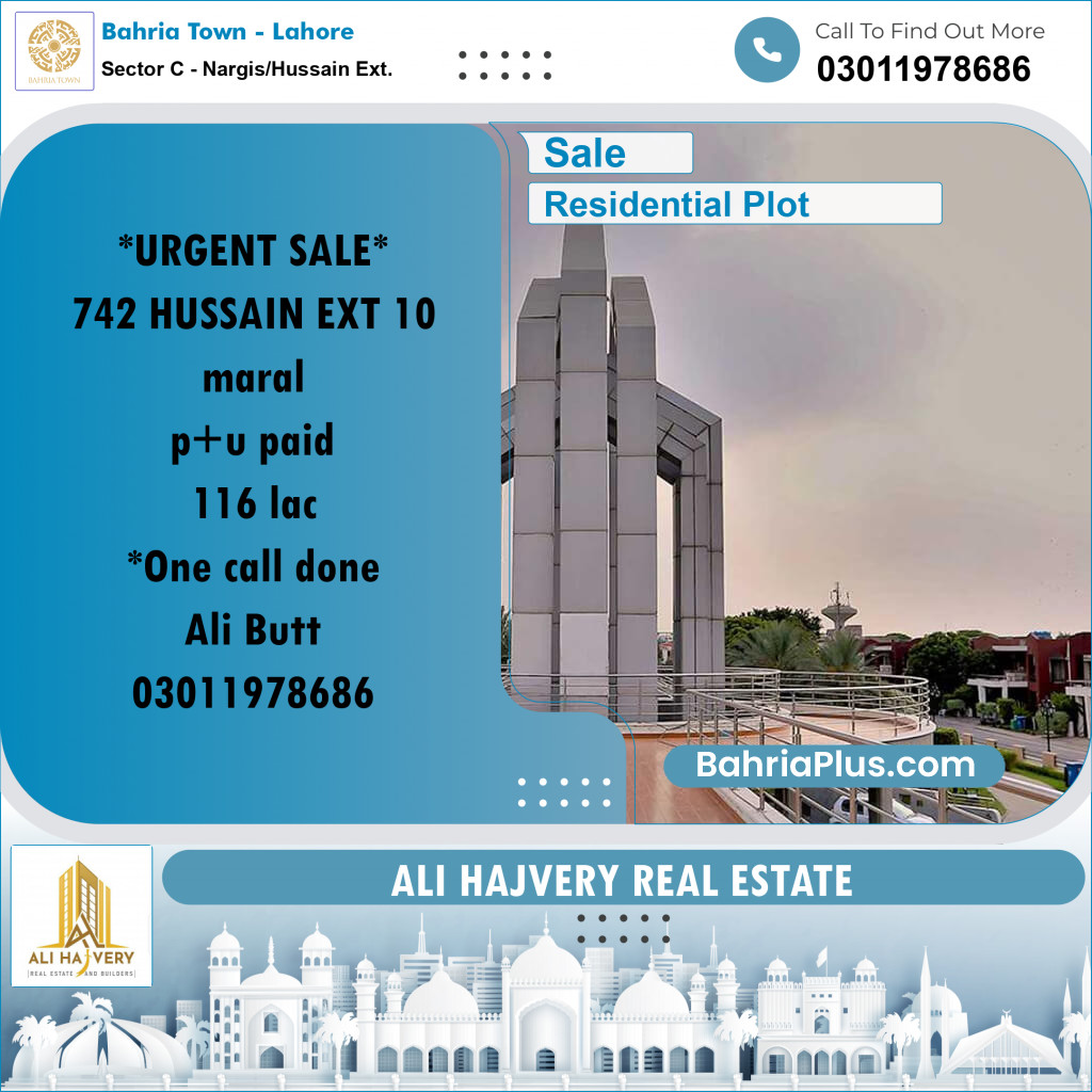 Residential Plot for Sale in Sector C - Nargis/Hussain Ext. -  Bahria Town, Lahore - (BP-186513)