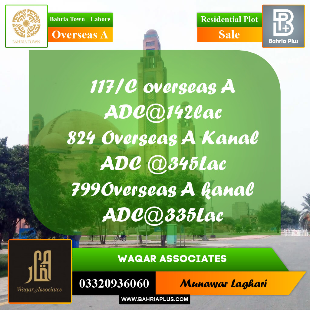 Residential Plot for Sale in Overseas A -  Bahria Town, Lahore - (BP-186525)