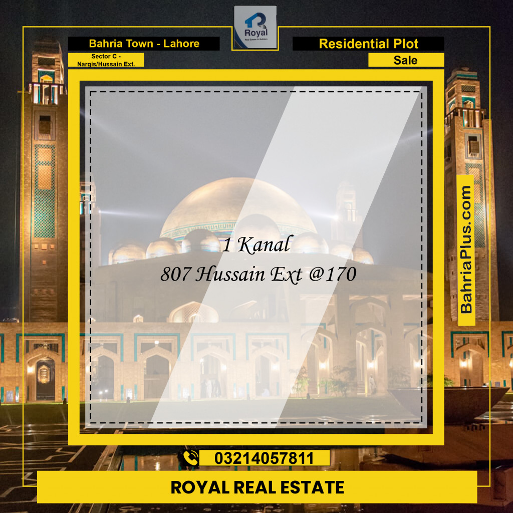 Residential Plot for Sale in Sector C - Nargis/Hussain Ext. -  Bahria Town, Lahore - (BP-186546)