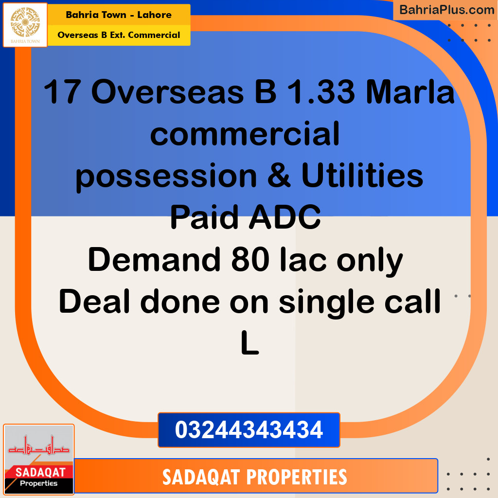Commercial Plot for Sale in Overseas B Ext. Commercial -  Bahria Town, Lahore - (BP-186576)