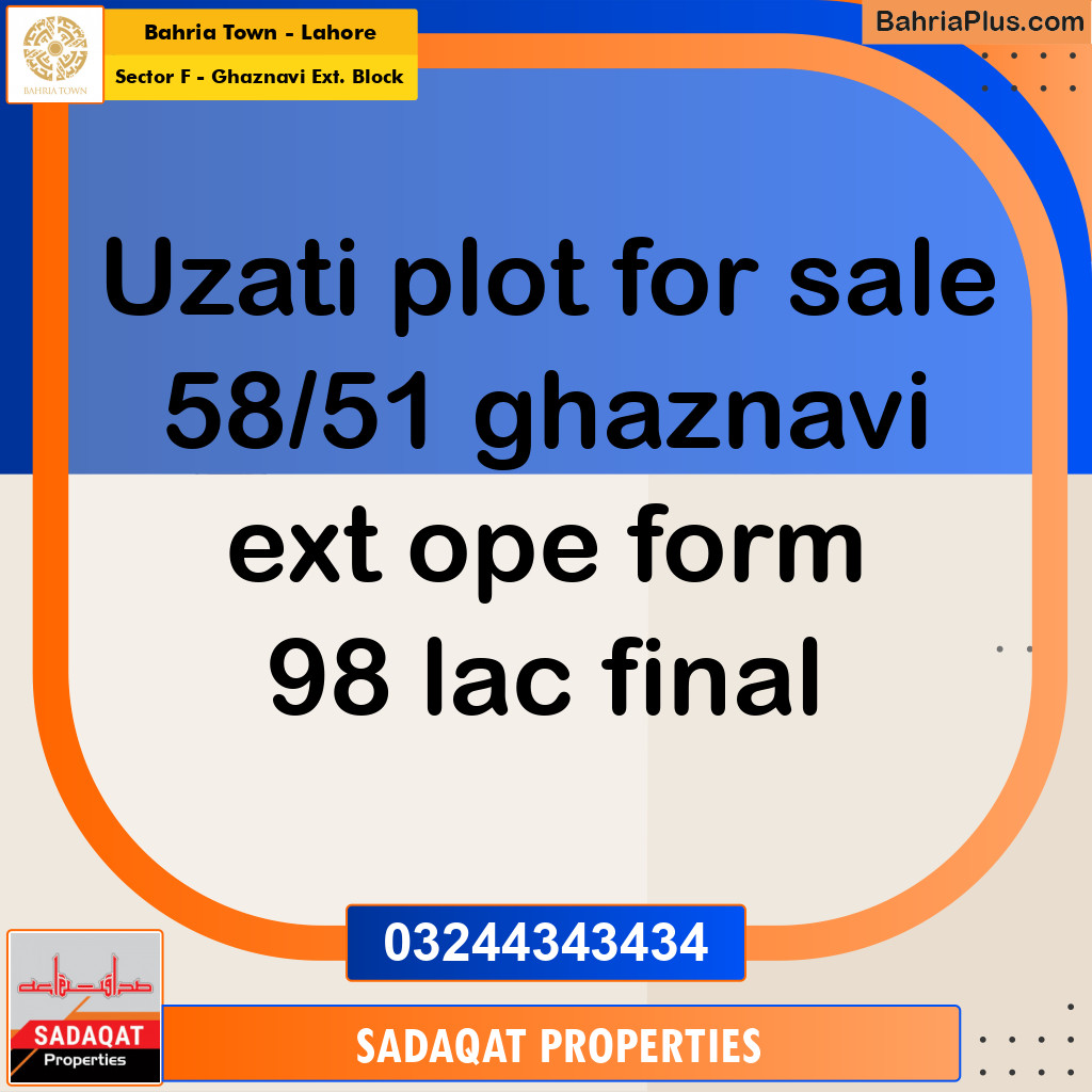 Residential Plot for Sale in Sector F - Ghaznavi Ext. Block - Bahria Town, Lahore - (BP-186590)