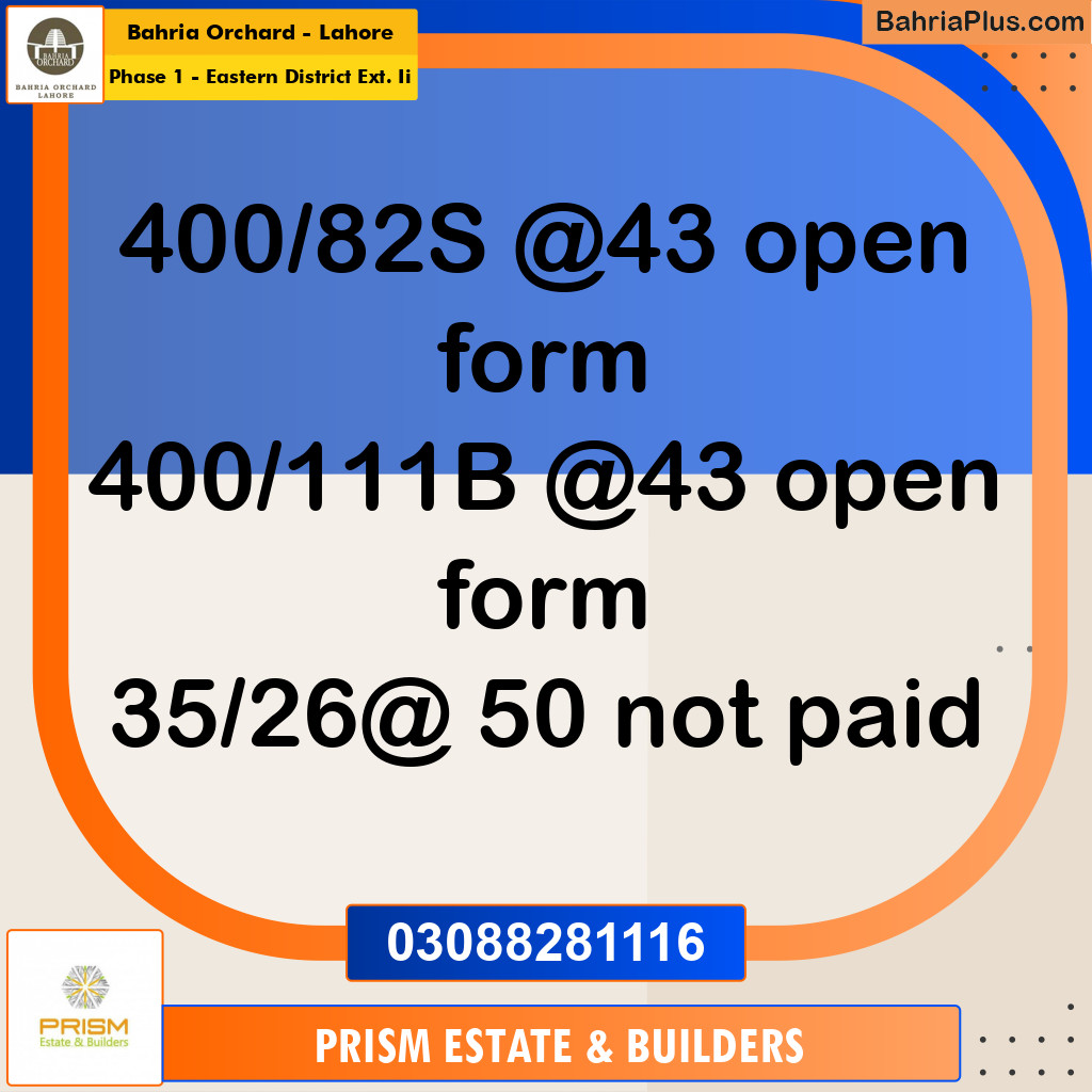 Residential Plot for Sale in Phase 1 - Eastern District Ext. II -  Bahria Orchard, Lahore - (BP-186598)