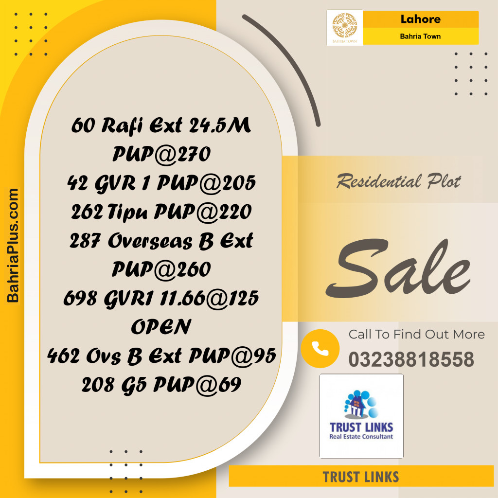 Residential Plot for Sale in Bahria Town, Lahore - (BP-186601)
