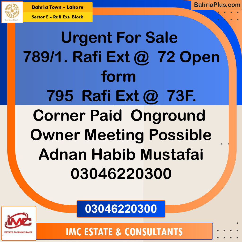 Residential Plot for Sale in Sector E - Rafi Ext. Block -  Bahria Town, Lahore - (BP-186661)