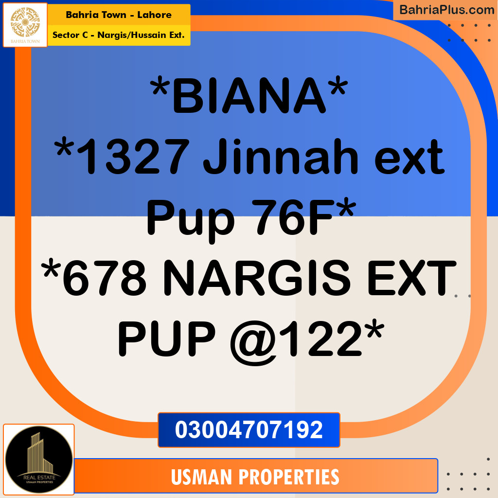 Residential Plot for Sale in Sector C - Nargis/Hussain Ext. -  Bahria Town, Lahore - (BP-186676)