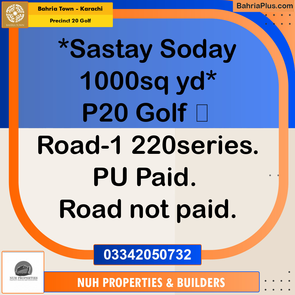 1000 Sq. Yards Residential Plot for Sale in Precinct 20 Golf -  Bahria Town, Karachi - (BP-186677)