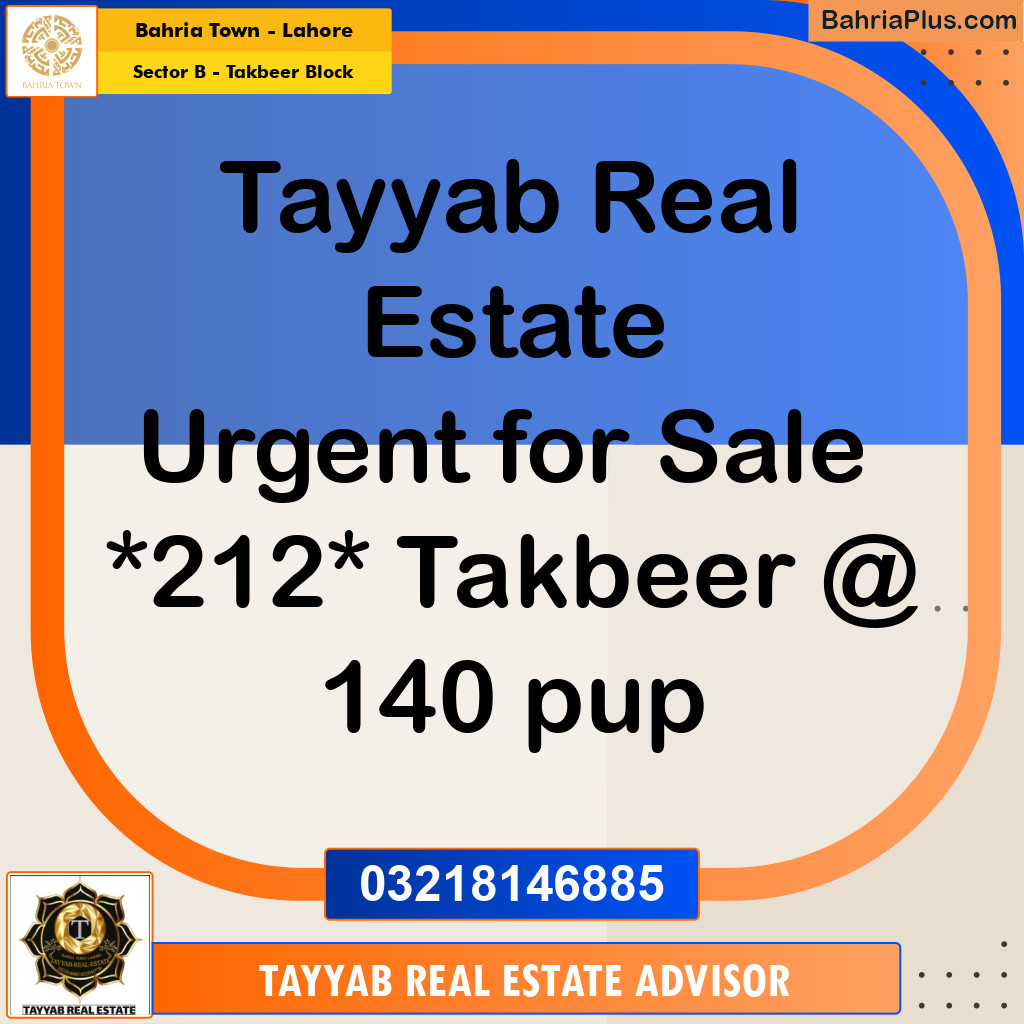 Residential Plot for Sale in Sector B - Takbeer Block - Bahria Town, Lahore - (BP-186700)