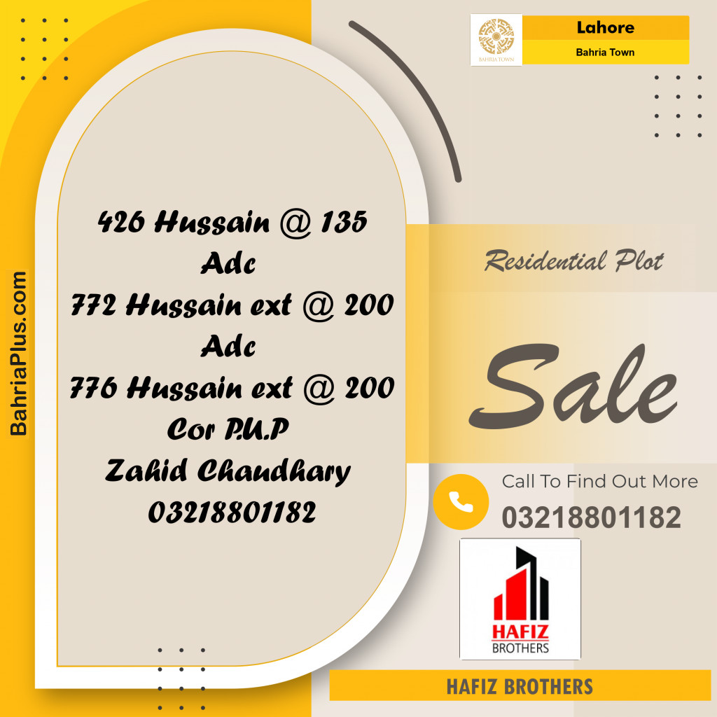 Residential Plot for Sale in Bahria Town, Lahore - (BP-186719)