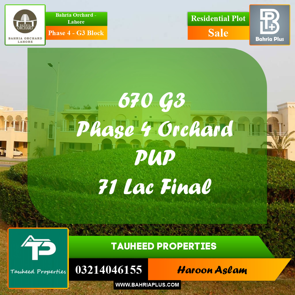 Residential Plot for Sale in Phase 4 - G3 Block -  Bahria Orchard, Lahore - (BP-186735)