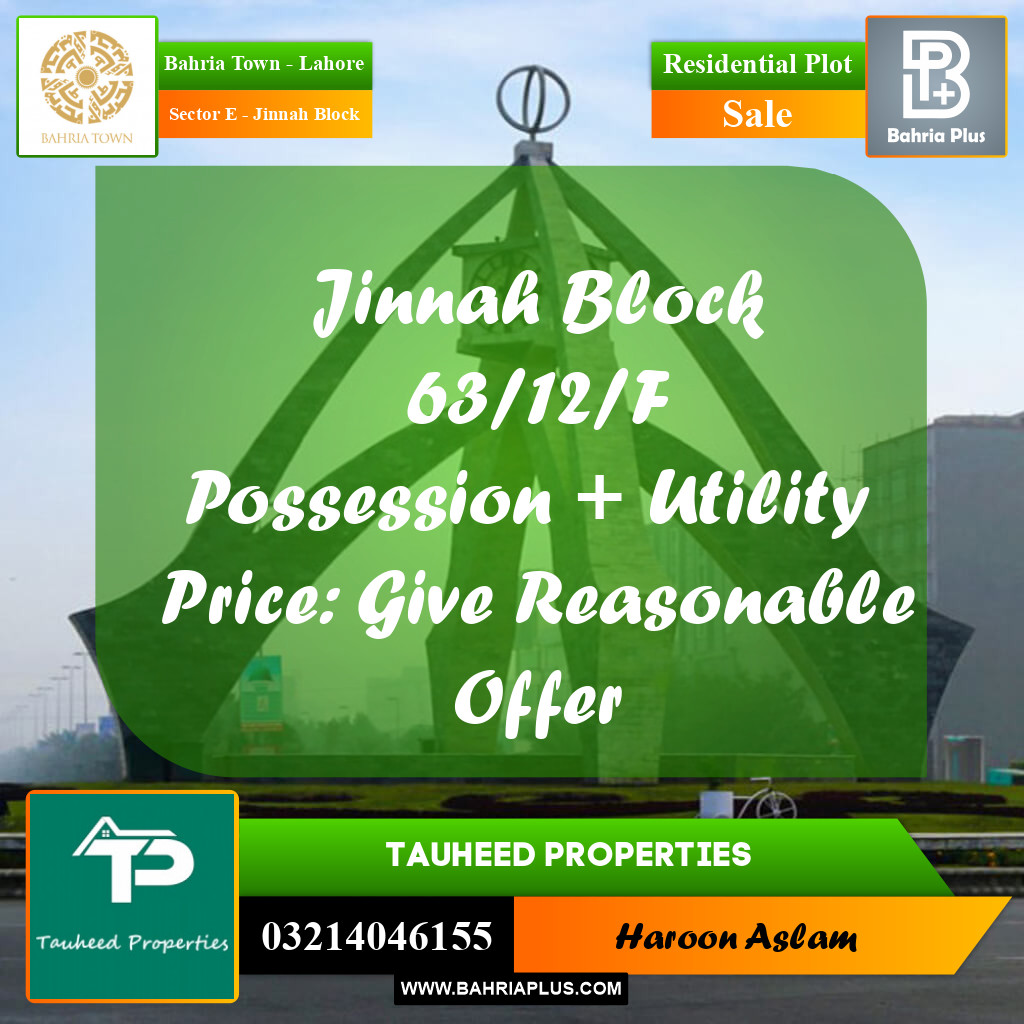 Residential Plot for Sale in Sector E - Jinnah Block -  Bahria Town, Lahore - (BP-186738)