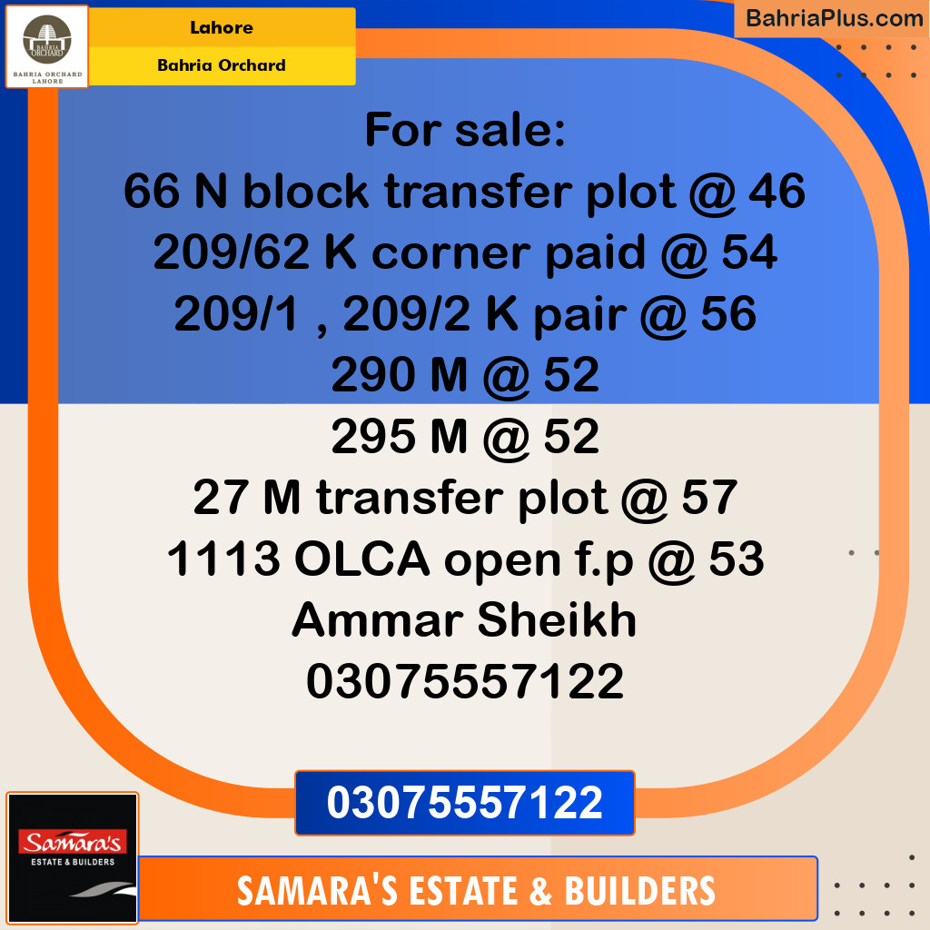 Residential Plot for Sale in Bahria Orchard, Lahore - (BP-186751)