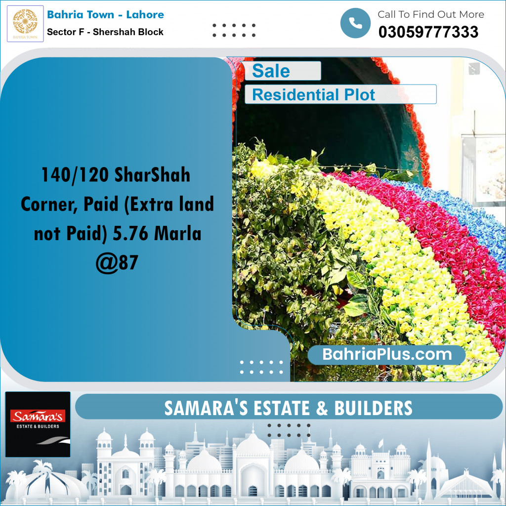 Residential Plot for Sale in Sector F - Shershah Block -  Bahria Town, Lahore - (BP-186759)