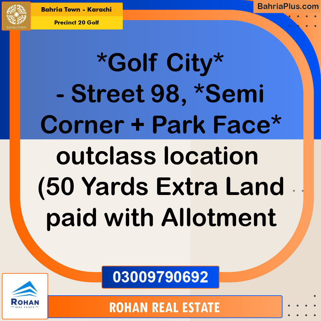 Residential Plot for Sale in Precinct 20 Golf - Bahria Town, Karachi - (BP-186807)